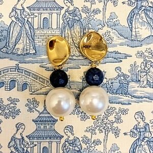 Natural Sapphire + White Pearl In Minimalist And Divine Gold Plated Earrings